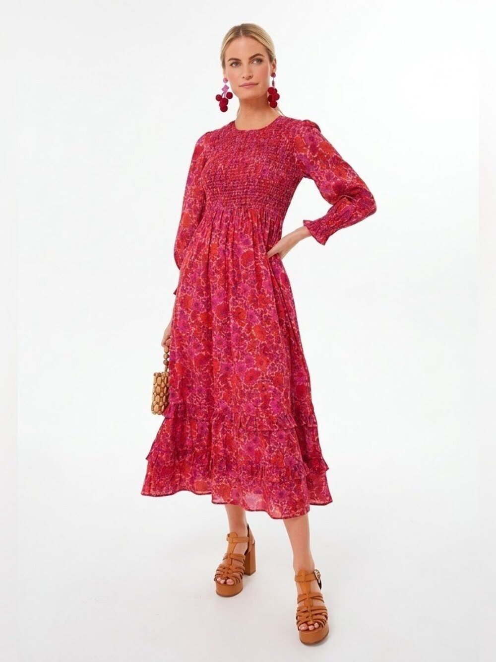 NWT PINK CITY PRINTS Classic Isabel in Vintage Poppy Floral Cotton Midi Dress M